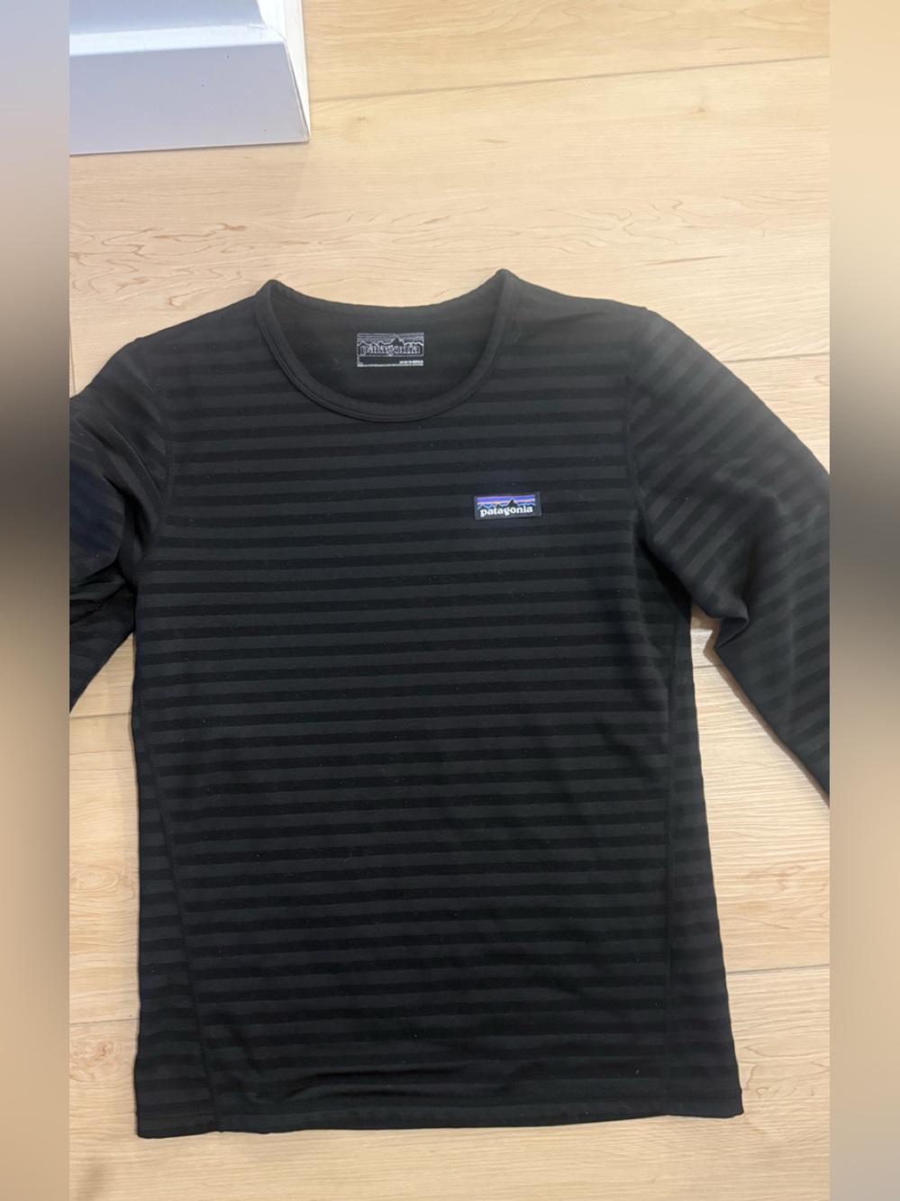 Patagonia Black Striped Long-Sleeve top.